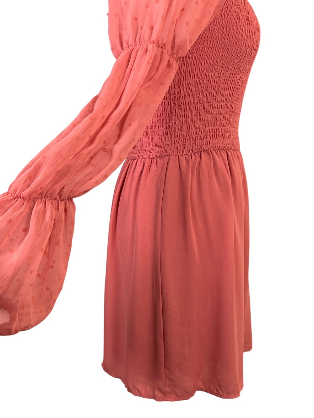 Allison & Kelly Dusty Rose Smocked Swiss Dot Puff Sleeve Dress M - Picture 7 of 10
